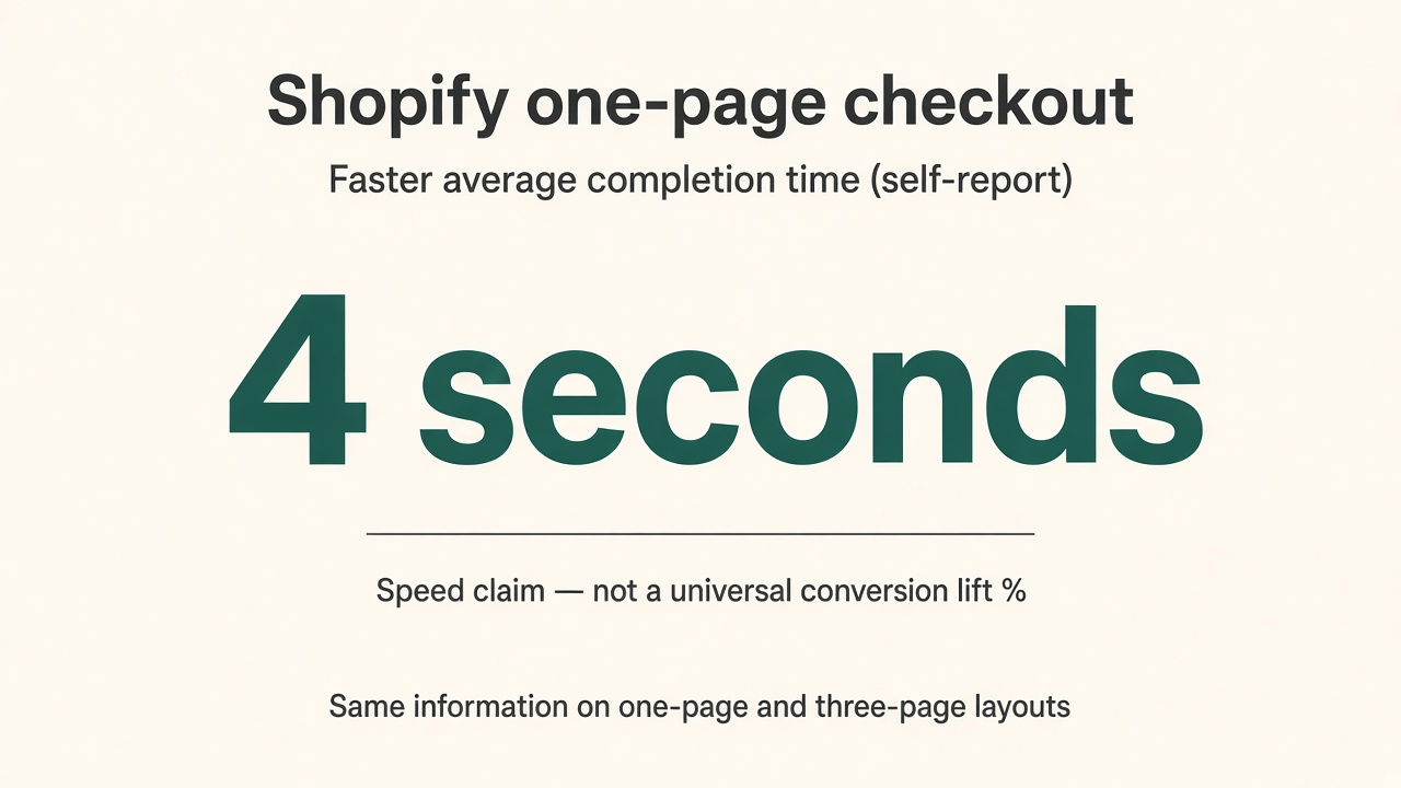 Bar chart of Shopify self-reported ~4 seconds faster one-page completion time